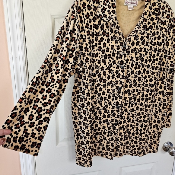 Vintage Cheetah Animal Print Oversized Velvet Button Down Top - Picture 4 of 6